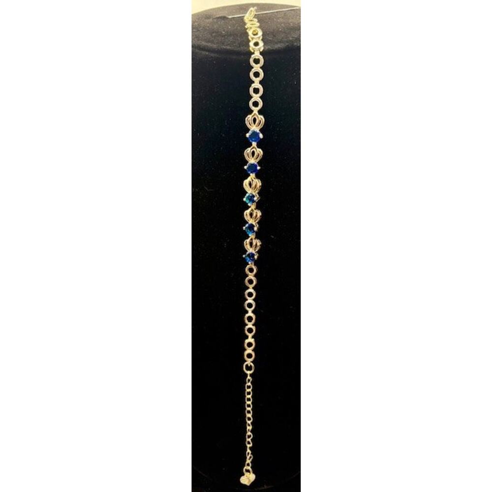 Bracelet Diamond Cut Simulated Blue Sapphire Stones Gold Tone - Picture 2 of 5